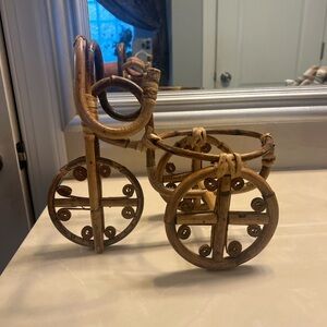 Vintage wooden rattan  tricycle planter stand